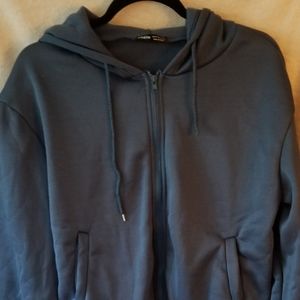 Heathered Knit Zip-Up Drawstring Hoodie